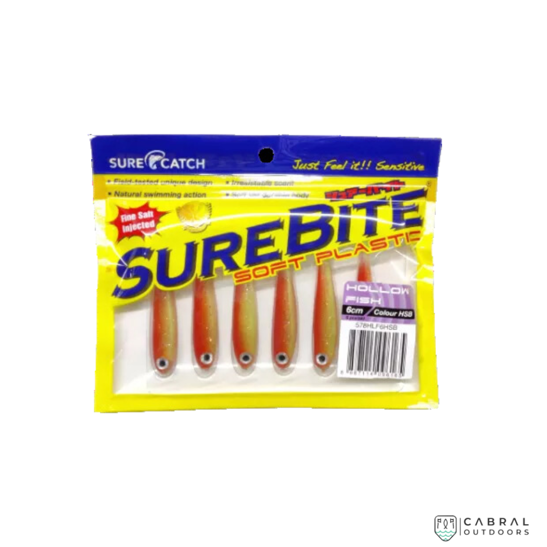 Sure Catch Sure Bite Soft Plastic Hollow Fish (6pcs) | 6cm-6.5cm Paddle Tail Sure Catch Cabral Outdoors