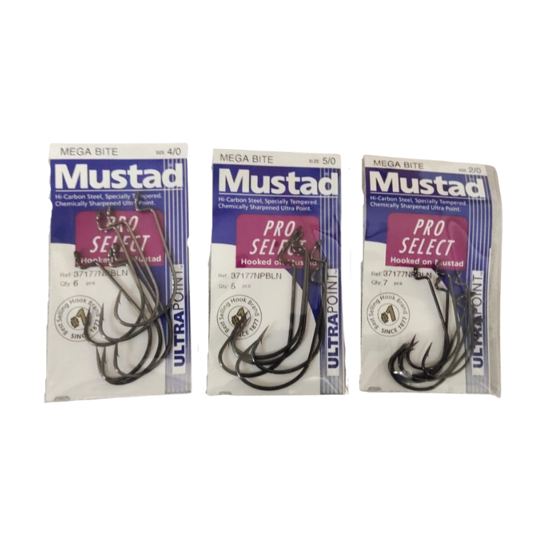 Mustad Megabite Pro Select Ultra Point Worm Hook 37177BLN | Size: 4 - 5/0 Worm hook Mustad Cabral Outdoors