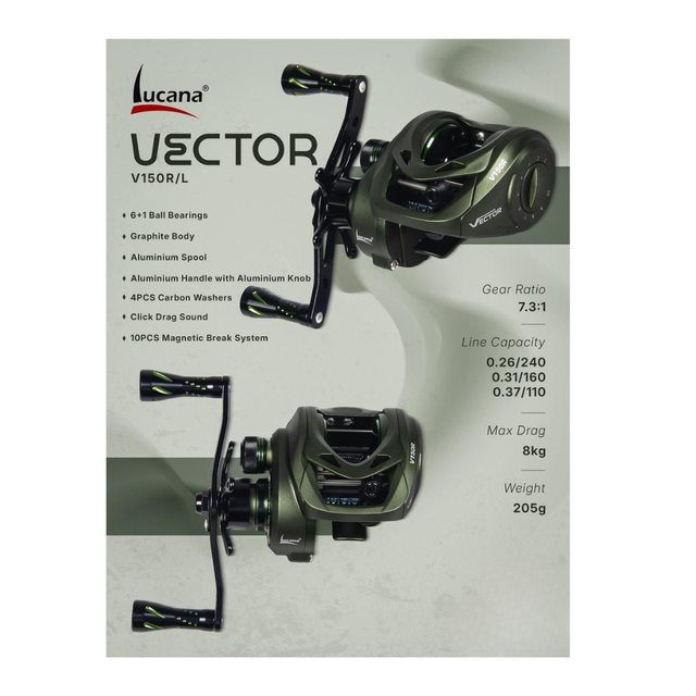 Lucana Vector V150 Baitcasting Reel  Baitcasting Reels  Lucana  Cabral Outdoors  Lucana Flicker FL150 Baitcasting Reel