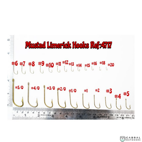 Mustad Hollow Point Limerick Hook 4717  |100 Pcs| Size: 1-20  Live Bait Hooks  Mustad  Cabral Outdoors  