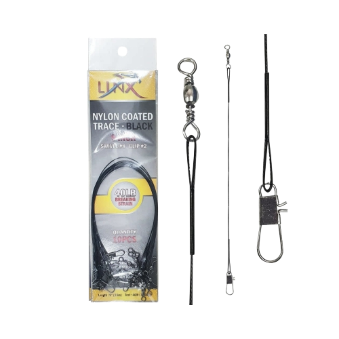 Linx Nylon Coated Trace-Black | 6&9inch |20-40lb | 10 pcs per pkt