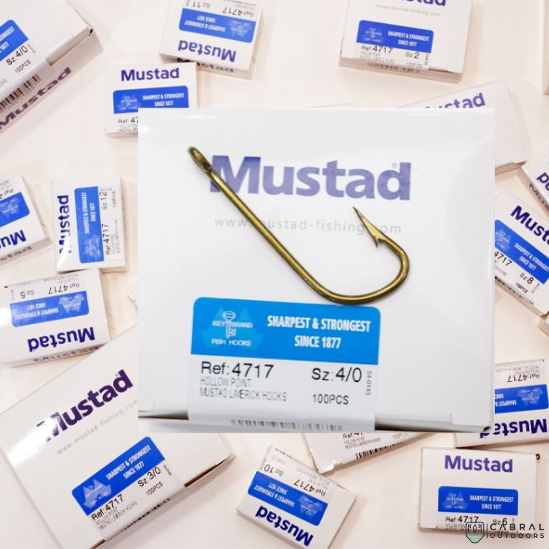 Mustad Hollow Point Limerick Hook 4717  |100 Pcs| Size: 1-20  Live Bait Hooks  Mustad  Cabral Outdoors  