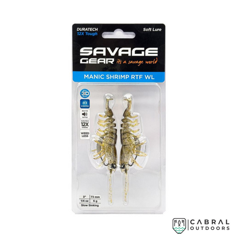 Savage Gear Manic Shrimp Weedless RTF WL  | Pack of 2 | Size: 3inch-3.5inch | Weight:-6g-9g  Shrimp  Savage Gear  Cabral Outdoors  