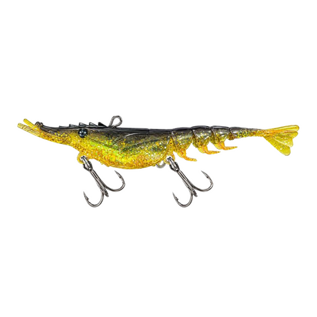 Scaless Jhinga Magna Shrimp|100mm -11 g| Size :4 inch  Shrimp  Scaless  Natural Gold