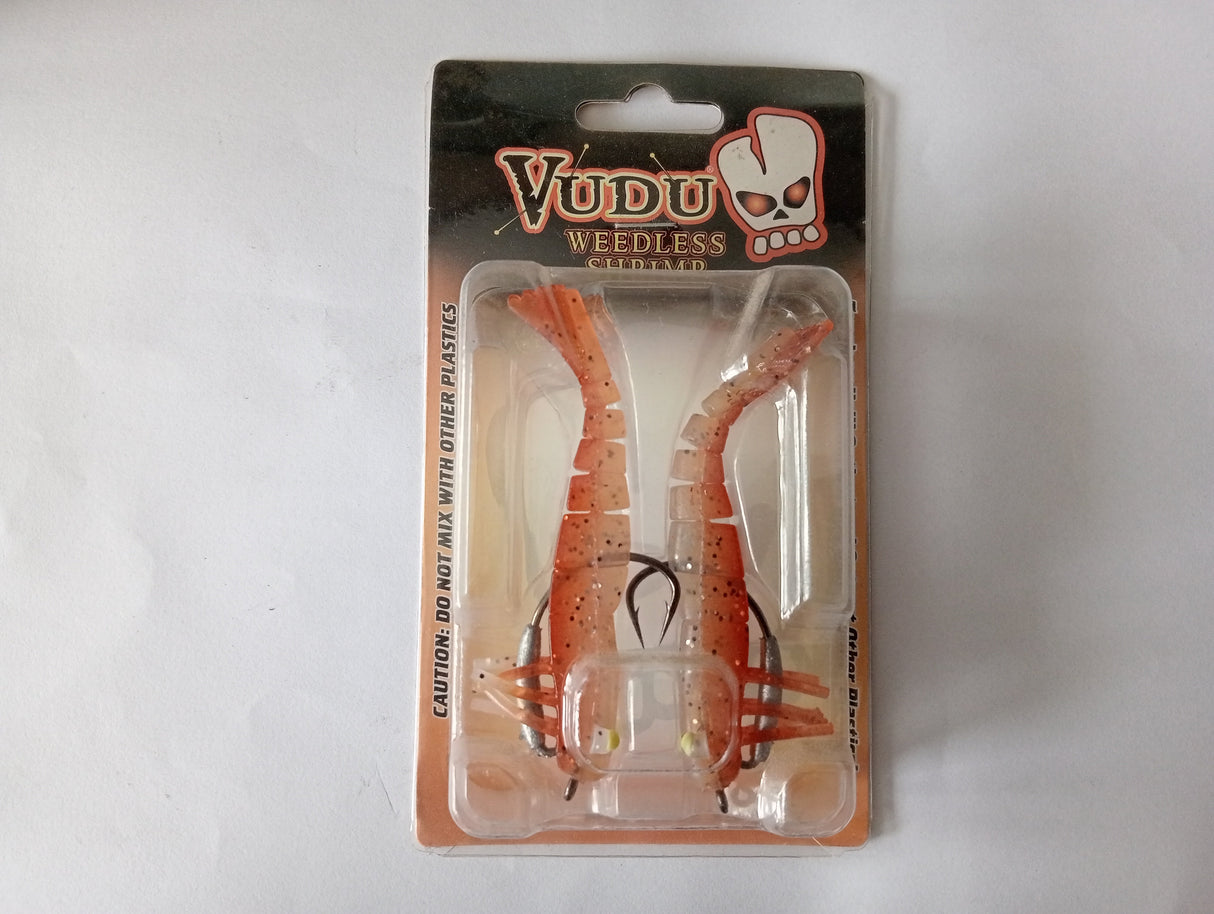 (Stock Clearance) Vudu Weedless Shrimp 3.5 inch1/8 OZ JIG PRE-RIGGED 2 PER PACK