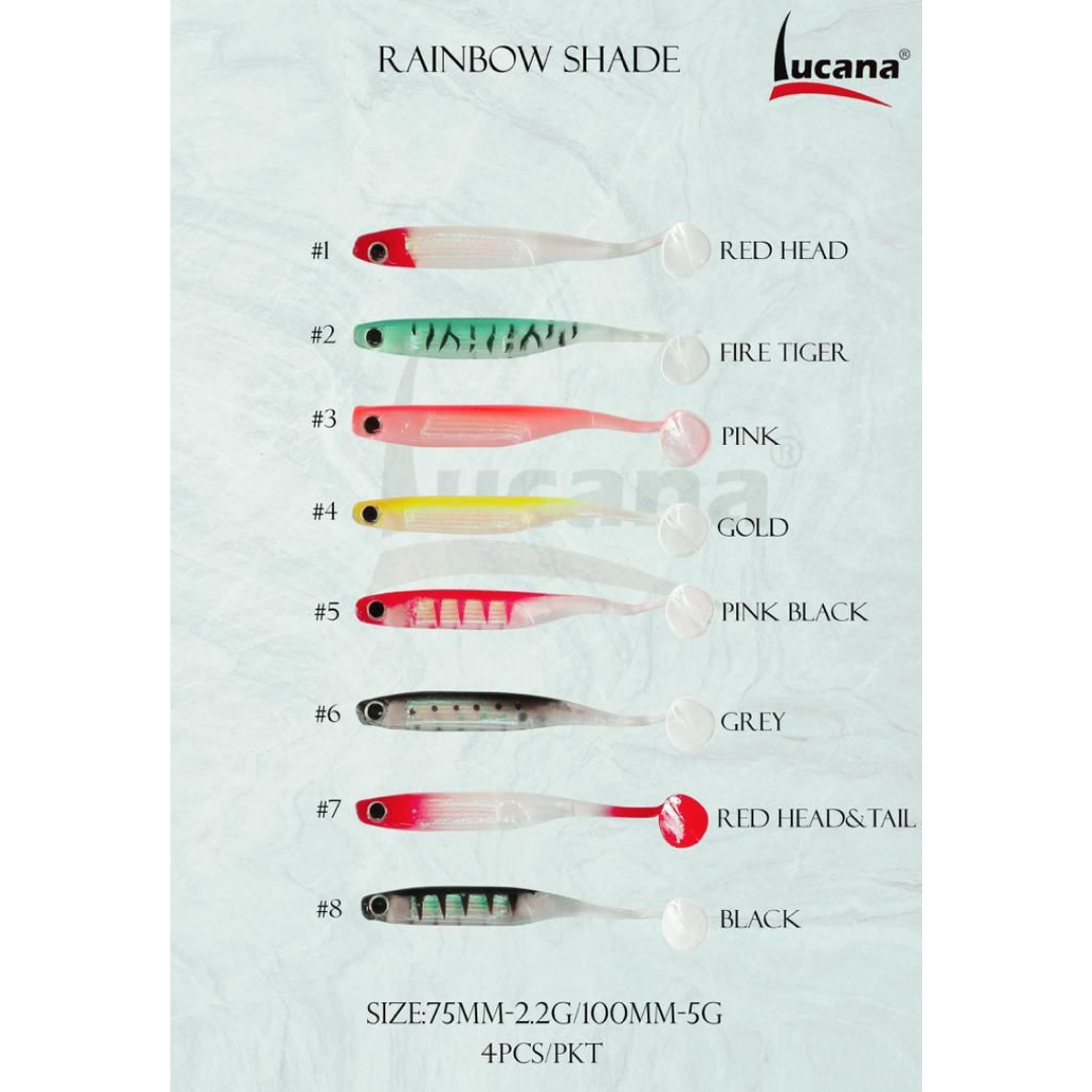 Lucana Rainbow Shade Soft Fishing Lure | Size: 10cm | 5g | 4pcs/pk  Soft Bait  Lucana  Cabral Outdoors  