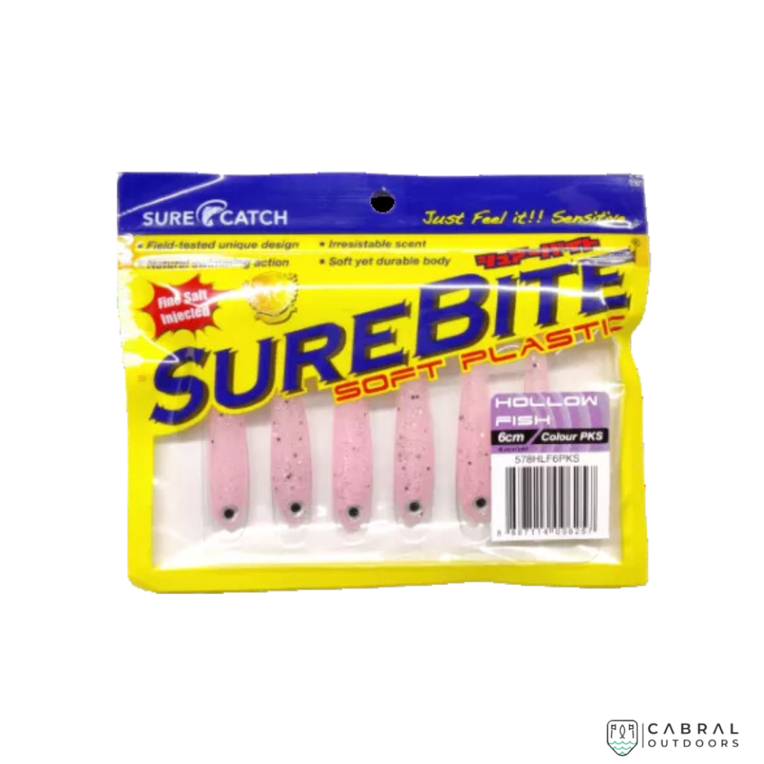 Sure Catch Sure Bite Soft Plastic Hollow Fish (6pcs) | 6cm-6.5cm  Paddle Tail  Sure Catch  Cabral Outdoors  